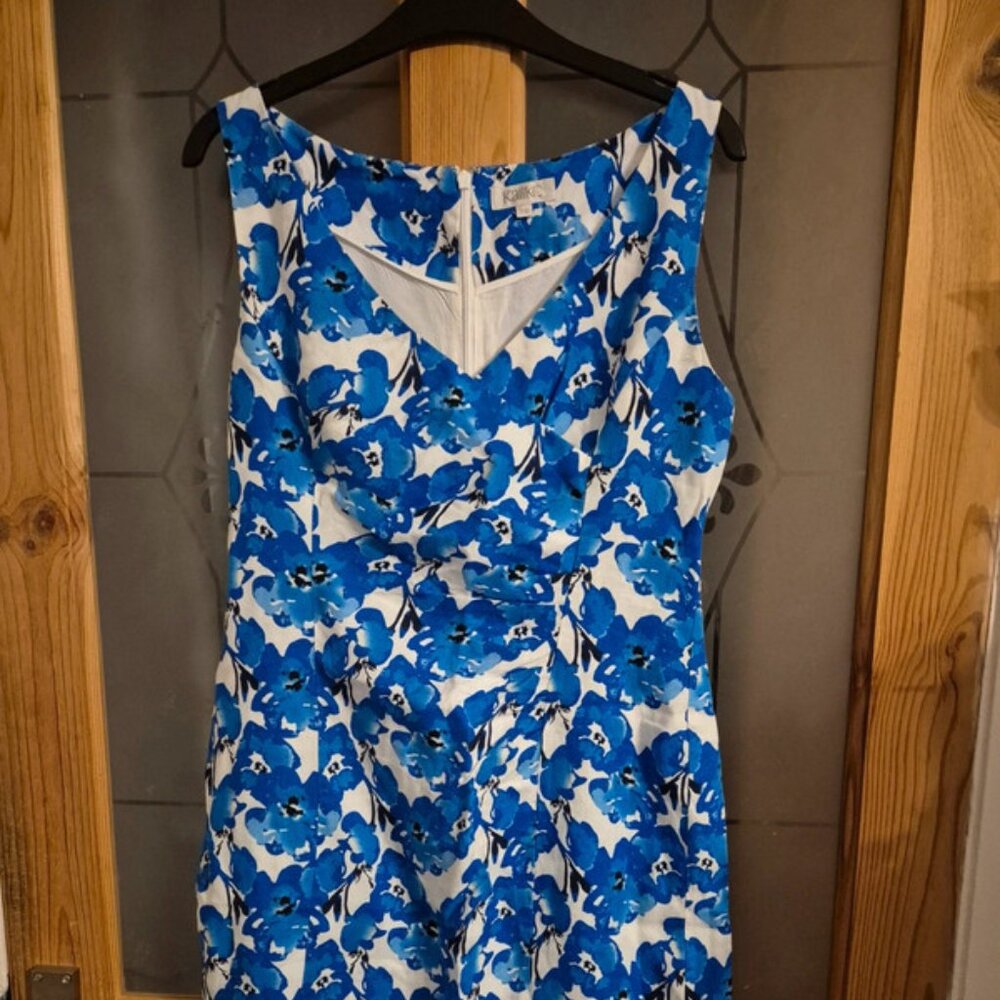 Kaliko blue and white linen dress vgc